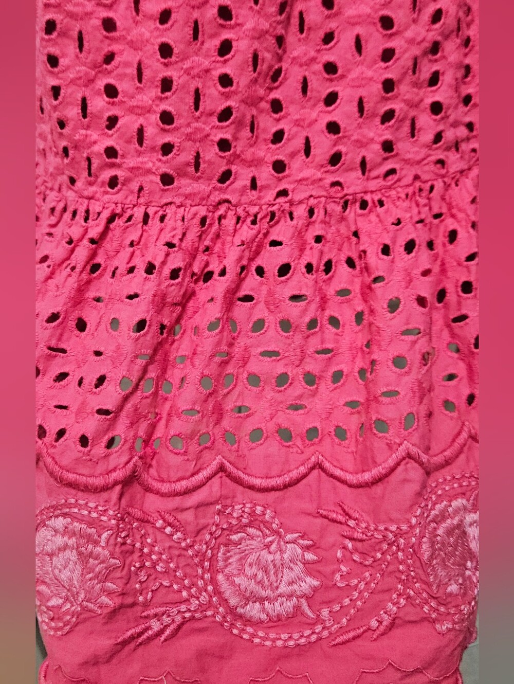 Roller Rabbit Malina Eyelet Ozra Dress Raspberry Cotton Ruffle Large - Picture 2 of 7